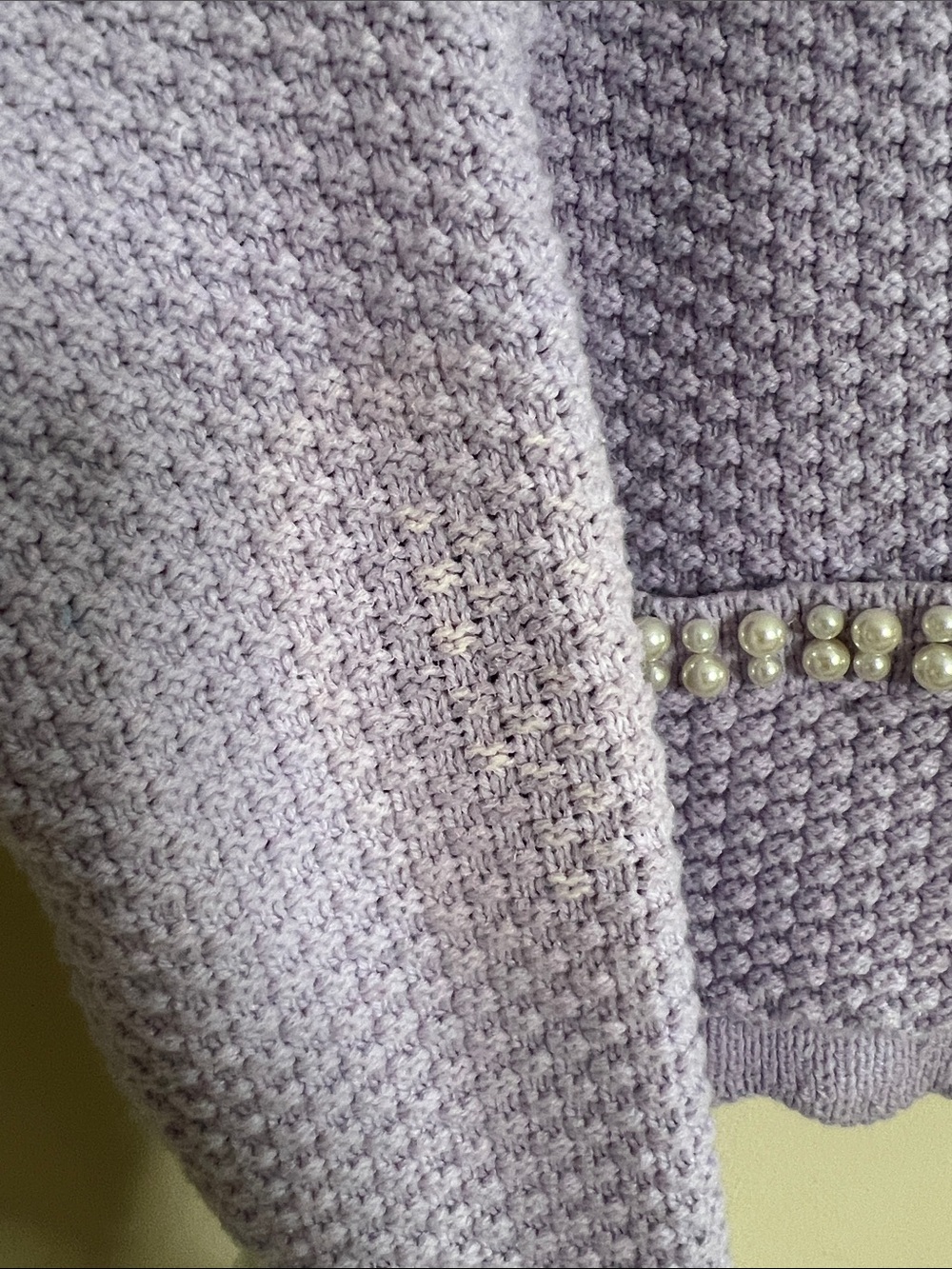 ☔️🪻🪁⚛️House of Harlow 1960 Lavender Pearl-Trim Cropped Knit Cardigan - Picture 9 of 9